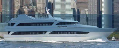 NYC charter yacht Atlantis skyline